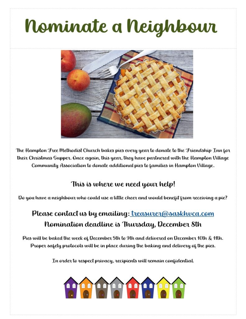 Nominate a Neighbour. Hampton Free Methodist Church pie donation.
